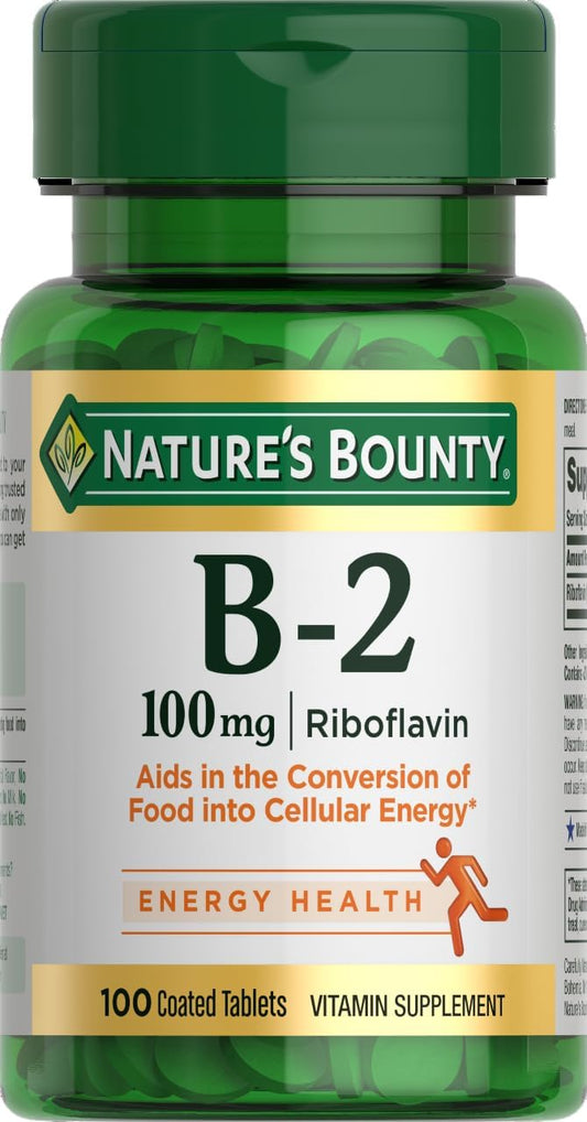 High Potency Nature's Bounty Vitamin B2 Riboflavin Supplement - 100mg, 100 Count - Metabolism Support