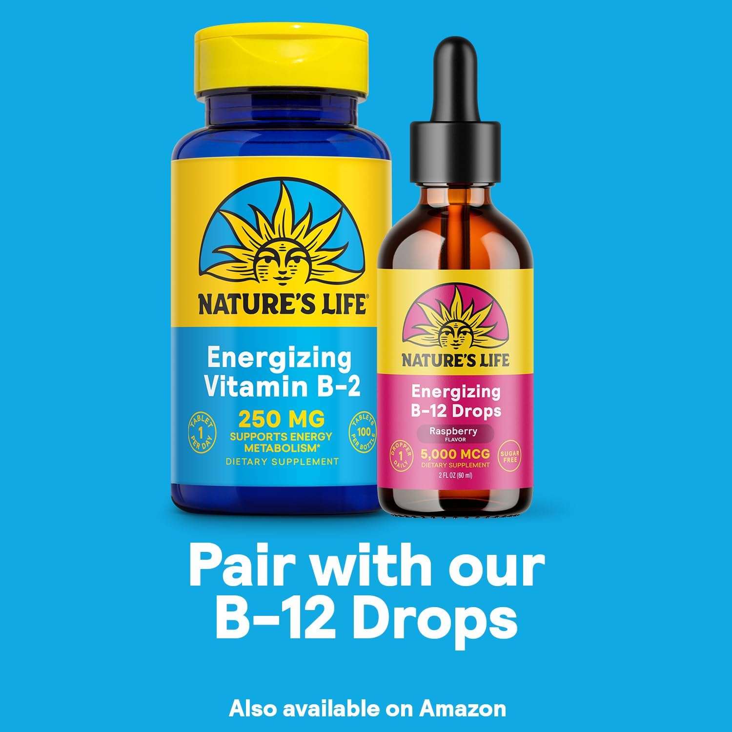 High-Potency Nature's Life Vitamin B-2 250 mg Energy Pills with Calcium - Metabolism Support Supplement - 100 Tablets, 100 Servings
