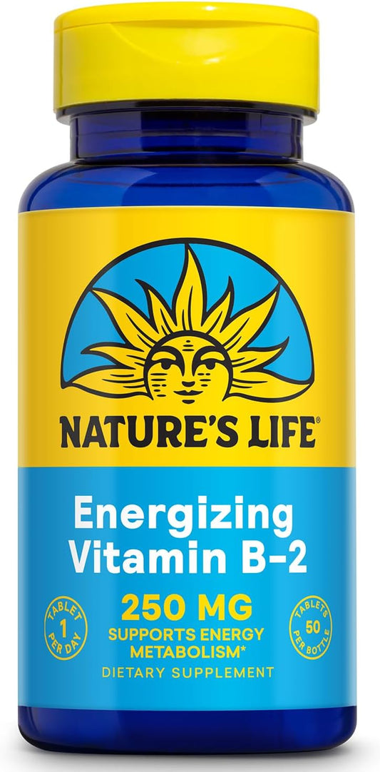 High-Potency Nature's Life Vitamin B-2 250mg Energy Pills with Calcium - Metabolism Support - 50 Servings