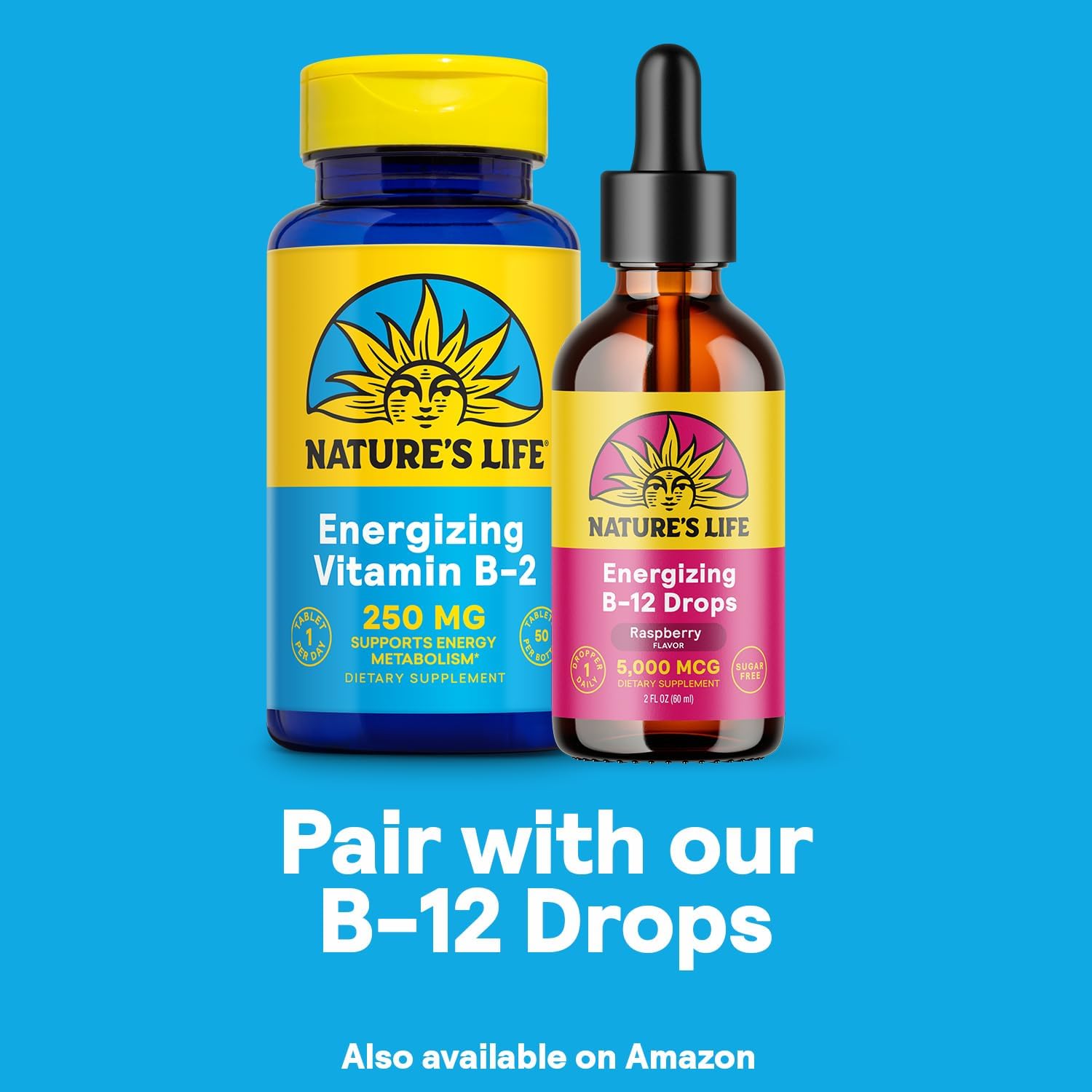 High-Potency Nature's Life Vitamin B-2 250mg Energy Pills with Calcium - Metabolism Support - 50 Servings