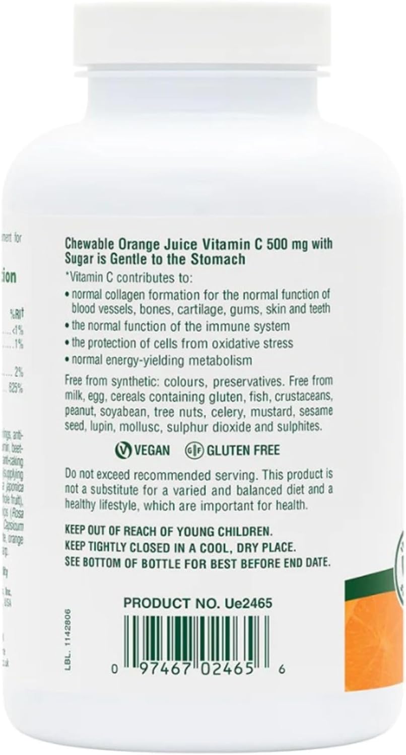 High Potency Natures Plus Orange Juice Vitamin C Chewables - 500mg, 90 Tablets - Immune & Vascular Health Support - Antioxidant Supplement - Vegetarian, Gluten-Free - 90 Servings