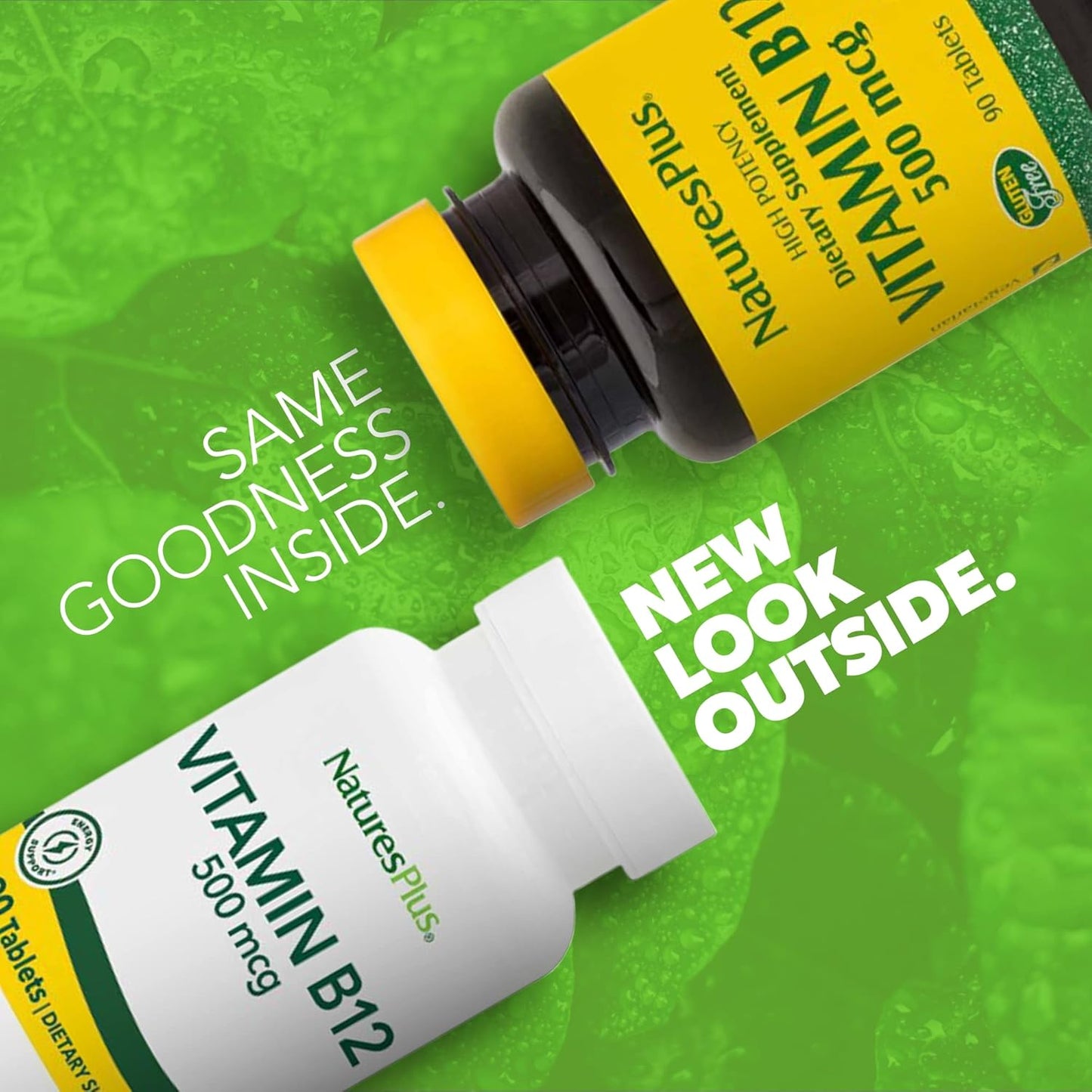 High Potency Natures Plus Vitamin B12 (Methylcobalamin) Tablets - 500 mcg, 90 Vegetarian, Gluten-Free Capsules - Supports Red Blood Cells, Boosts Energy, Overall Health - 90 Servings