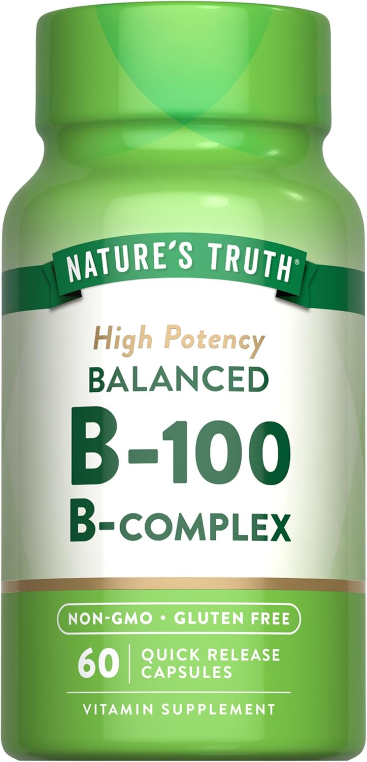 High Potency Nature's Truth Vitamin B Complex Capsules - B-100 | 60 Count | Non-GMO & Gluten Free