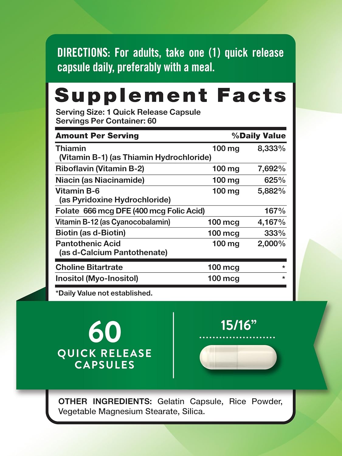 High Potency Nature's Truth Vitamin B Complex Capsules - B-100 | 60 Count | Non-GMO & Gluten Free