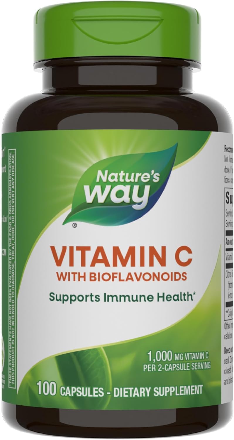 High Potency Nature's Way Vitamin C with Bioflavonoids - 1,000mg per 2-Capsule Serving - Immune Support and Collagen Promotion - 100 Capsules