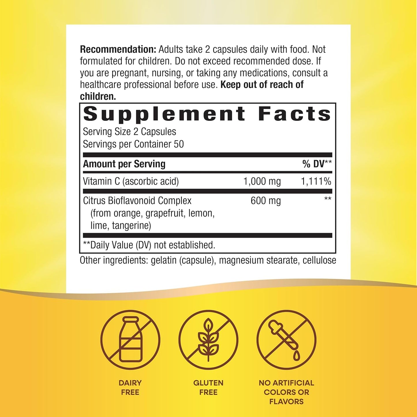 High Potency Nature's Way Vitamin C with Bioflavonoids - 1,000mg per 2-Capsule Serving - Immune Support and Collagen Promotion - 100 Capsules