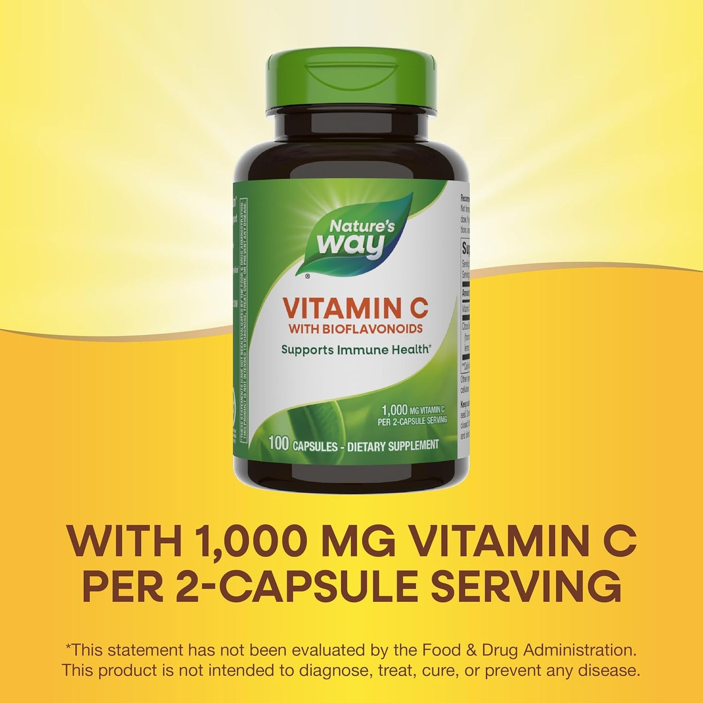 High Potency Nature's Way Vitamin C with Bioflavonoids - 1,000mg per 2-Capsule Serving - Immune Support and Collagen Promotion - 100 Capsules