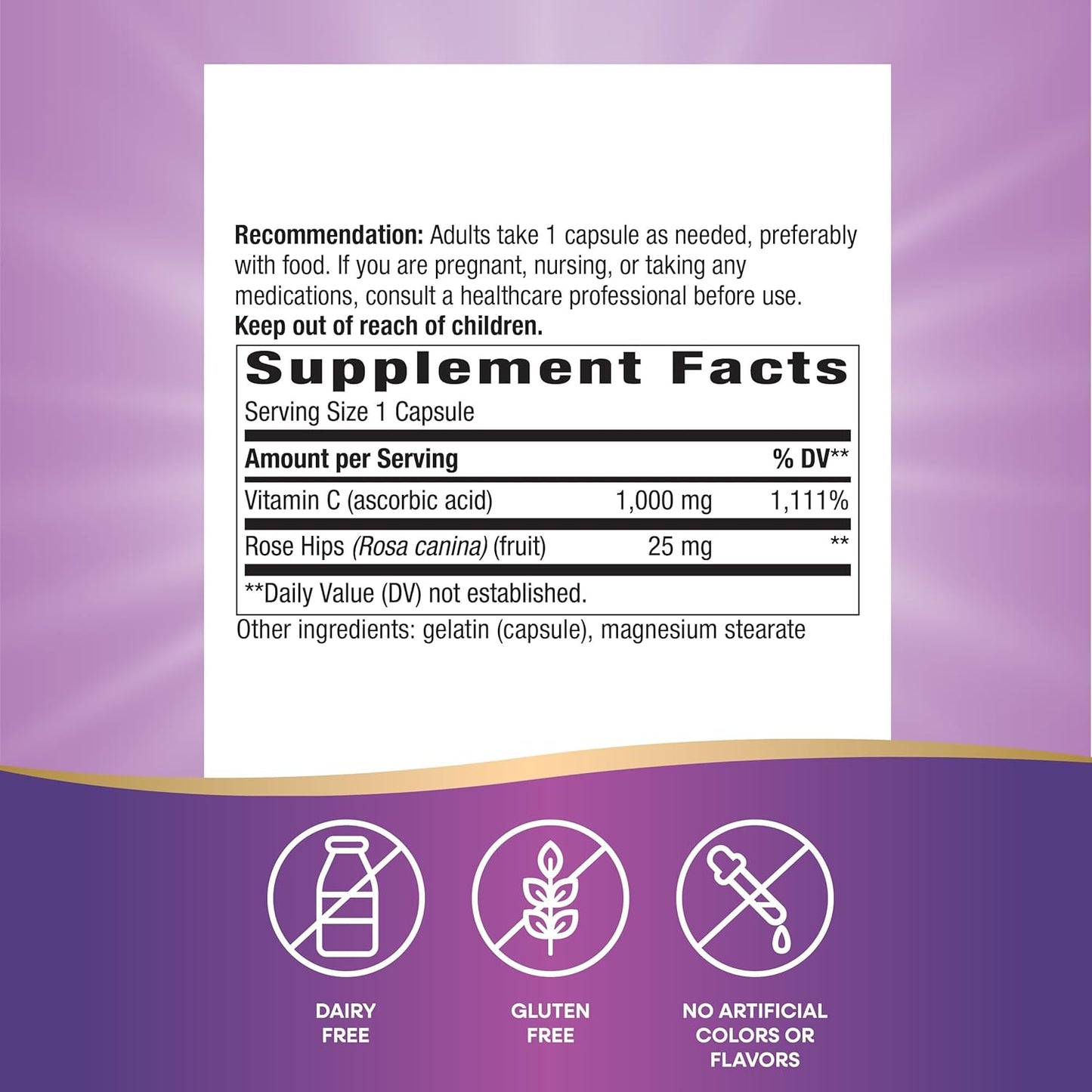 High Potency Nature's Way Vitamin C with Rose Hips; 1000mg per Serving; 250 Capsules for Immune Support