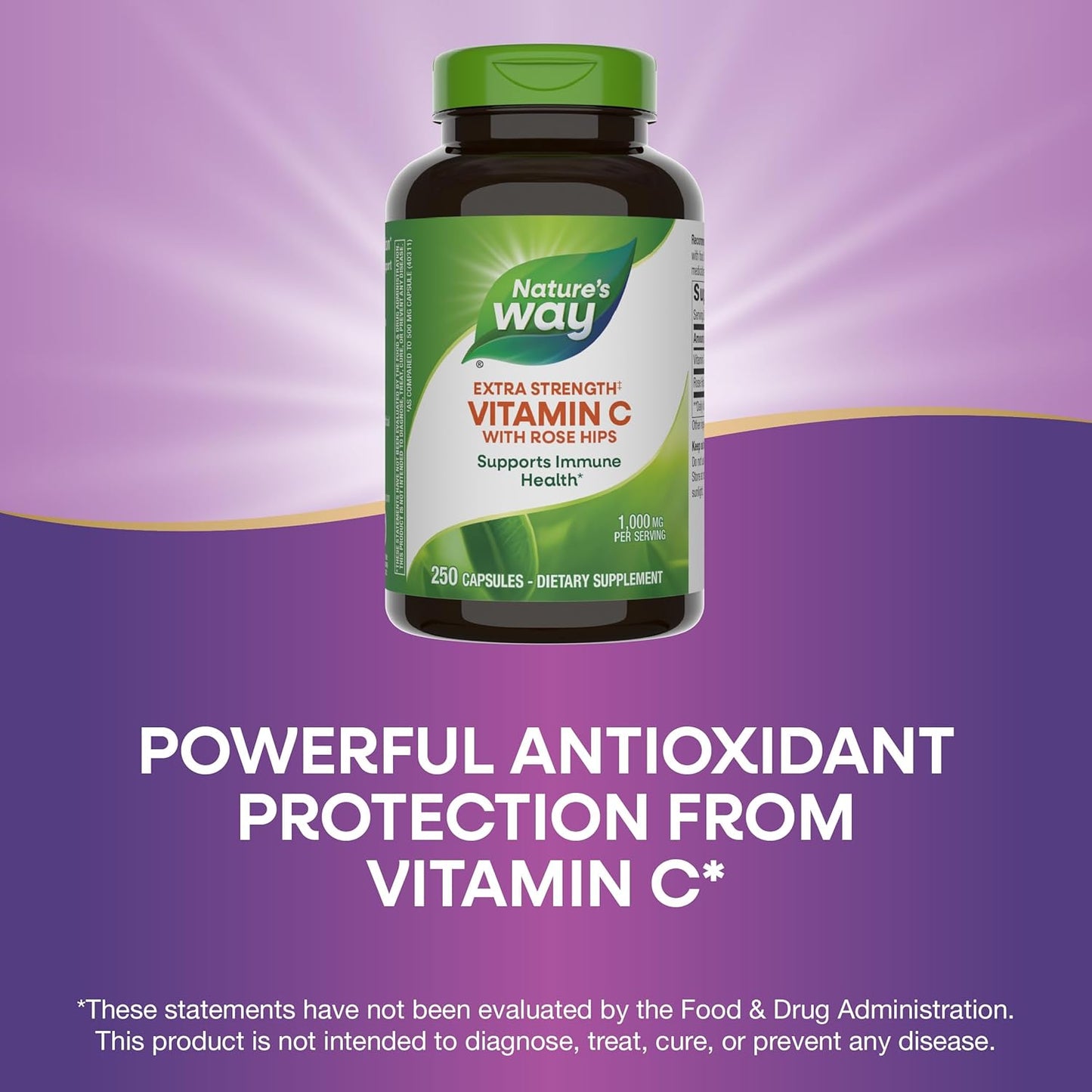 High Potency Nature's Way Vitamin C with Rose Hips; 1000mg per Serving; 250 Capsules for Immune Support