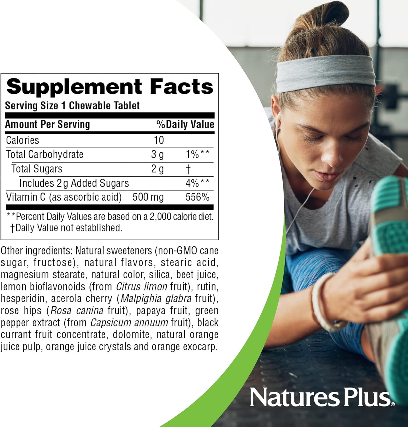 High Potency NaturesPlus Orange Juice Chewable Vitamin C - 500mg, 180 Tablets - Immune Support & Antioxidant - Vegetarian & Gluten-Free - 180 Servings