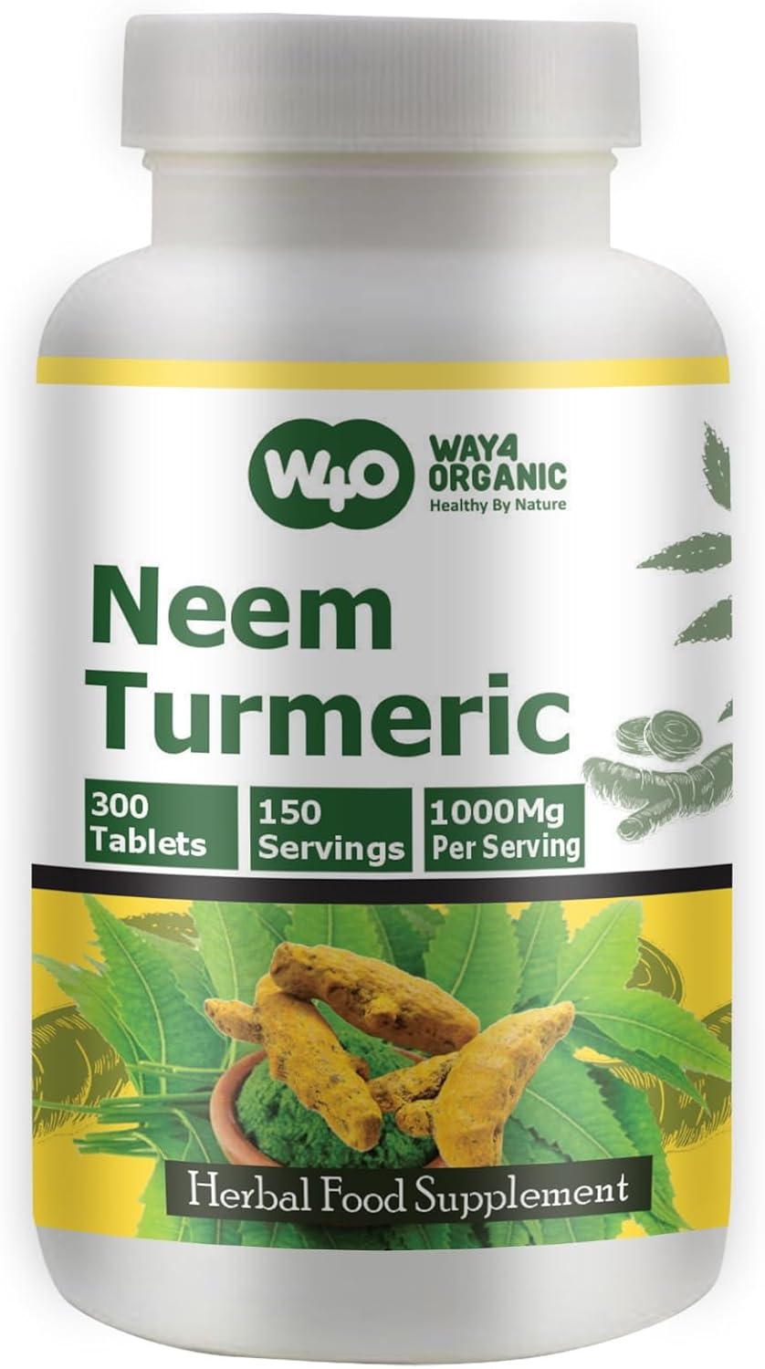 High-Potency Neem Turmeric Capsules - Organic Azadirachta Indica Tablets - 300 Tablets, 1000 Mg - Pack of 1