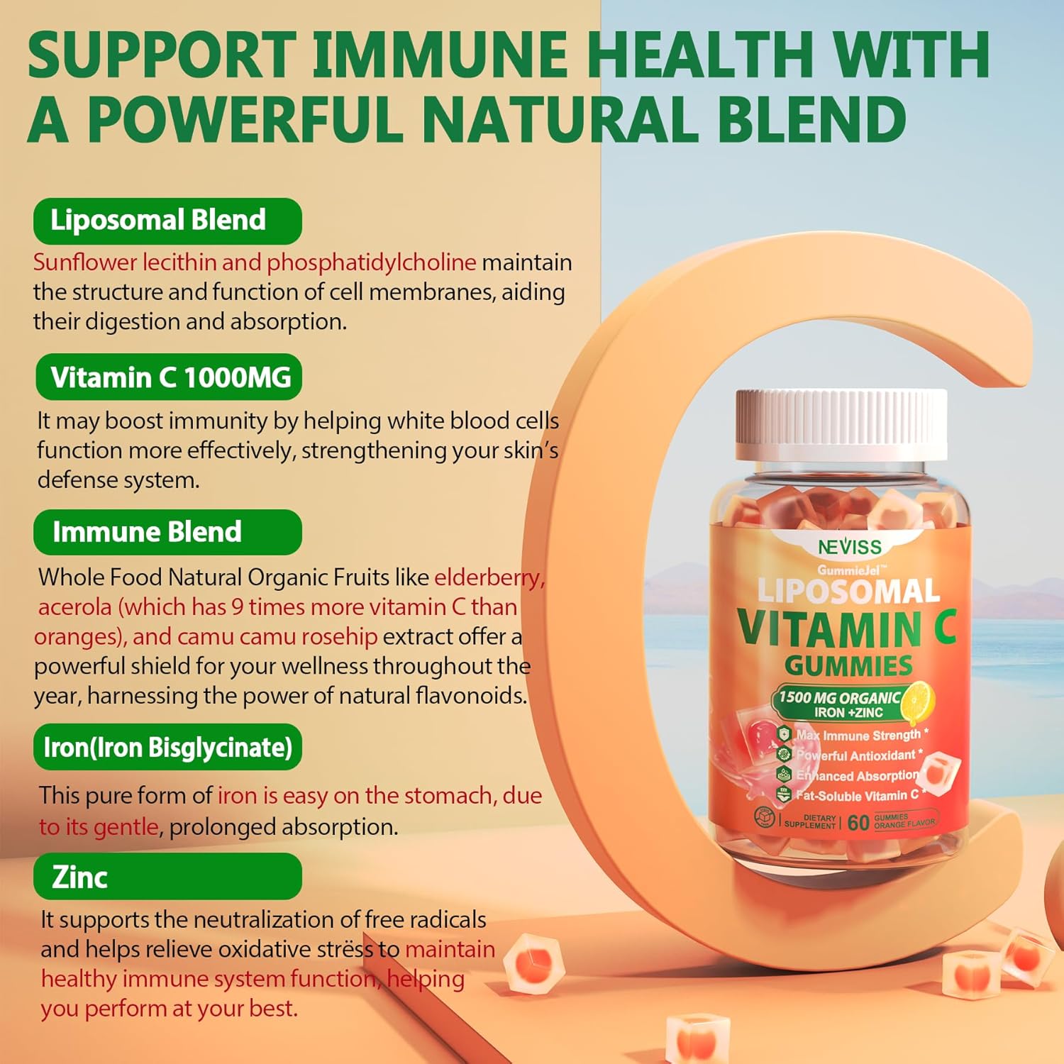 High-Potency NEVISS Methyl B12 and Liposomal Vitamin C Gummies for Adults - 10000mcg B12, 1000mg C - Gluten-Free and Non-GMO