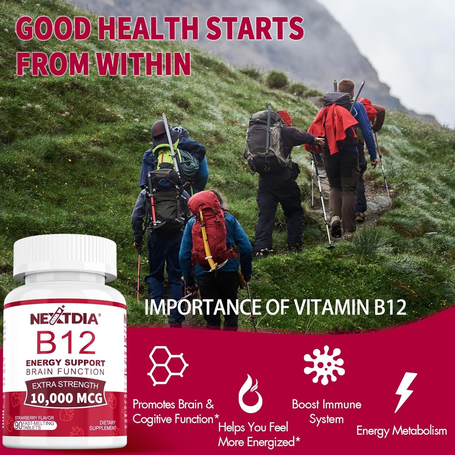 High Potency Nextdia Vitamin B12 Sublingual 10000 mcg with Beet Root Gummies for Maximum Absorption