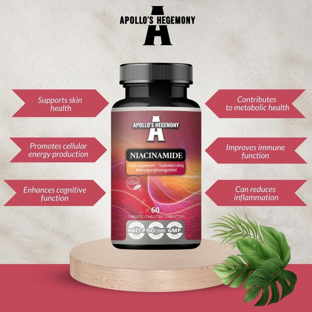 High Potency Niacinamide 500mg Tablets - 60 Count - Vegan Supplement for Energy & Nerve Health - 2 Month Supply by Apollo's Hegemony