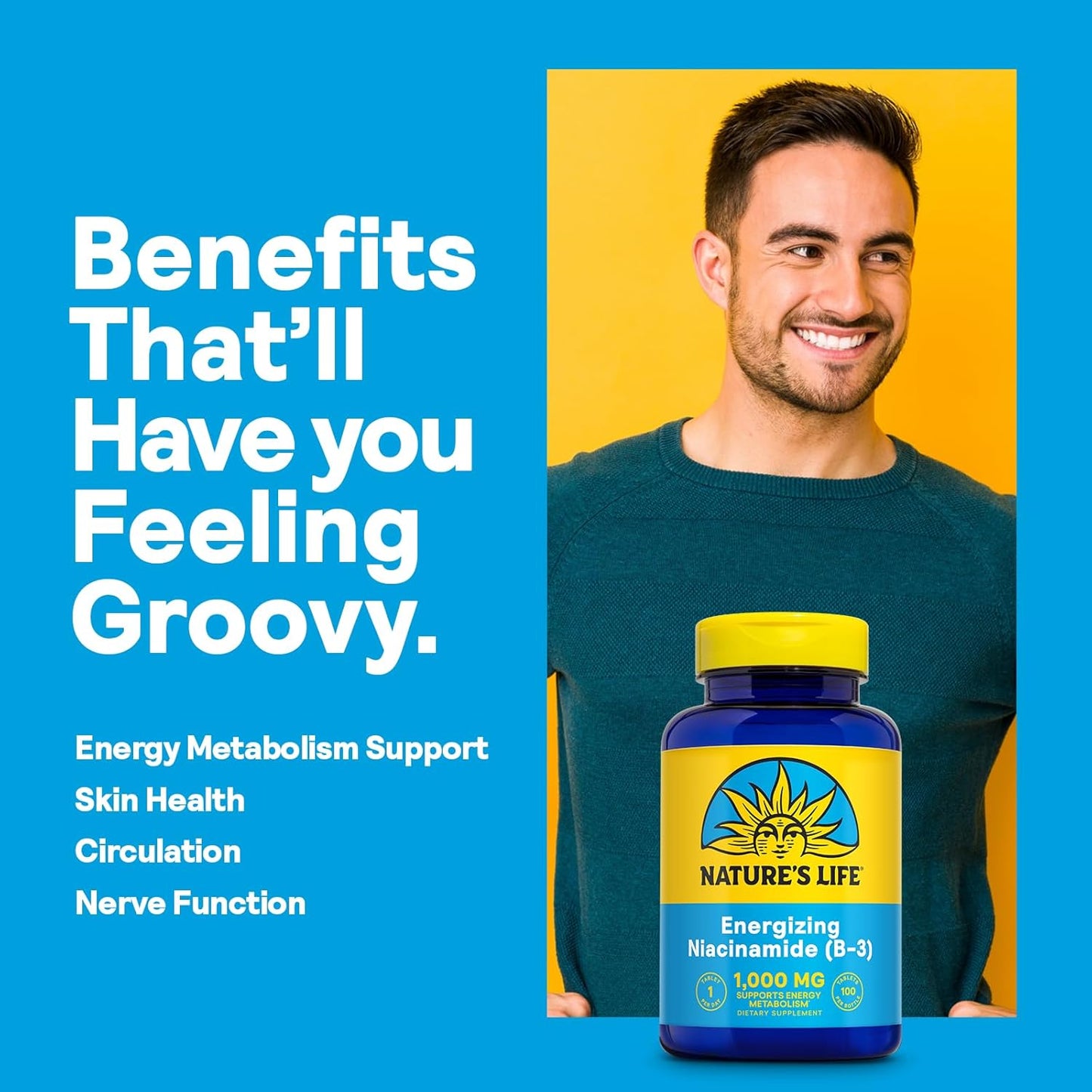 High Potency Niacinamide Vitamin B3 1000mg Supplement for Energy, Metabolism - No Flush, Nerve Support - 100 Tablets, 100 Servings - 60-Day Guarantee