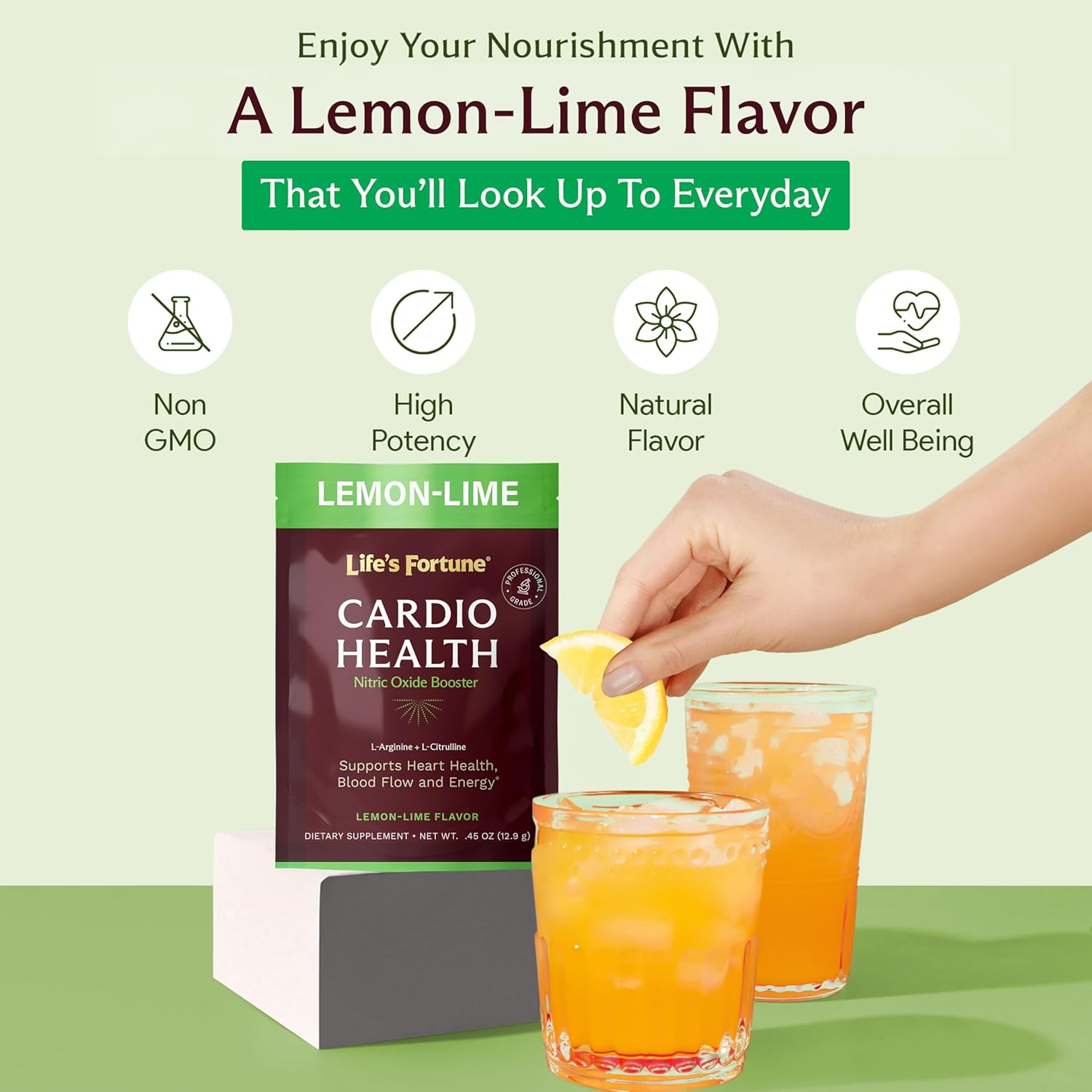 High Potency Nitric Oxide Booster Powder with L Arginine & L Citrulline - Natural Lemon Lime Flavor - 7 Servings