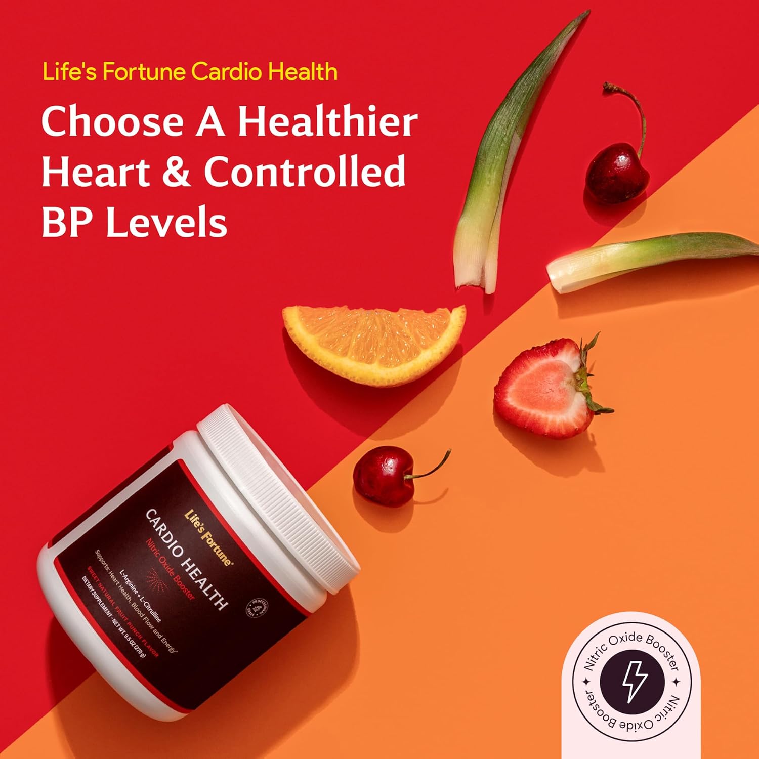 High Potency Nitric Oxide Health Booster Powder with L-Arginine & L-Citrulline - 5000mg & 1000mg, Natural Fruit Punch Flavor - 20 Servings