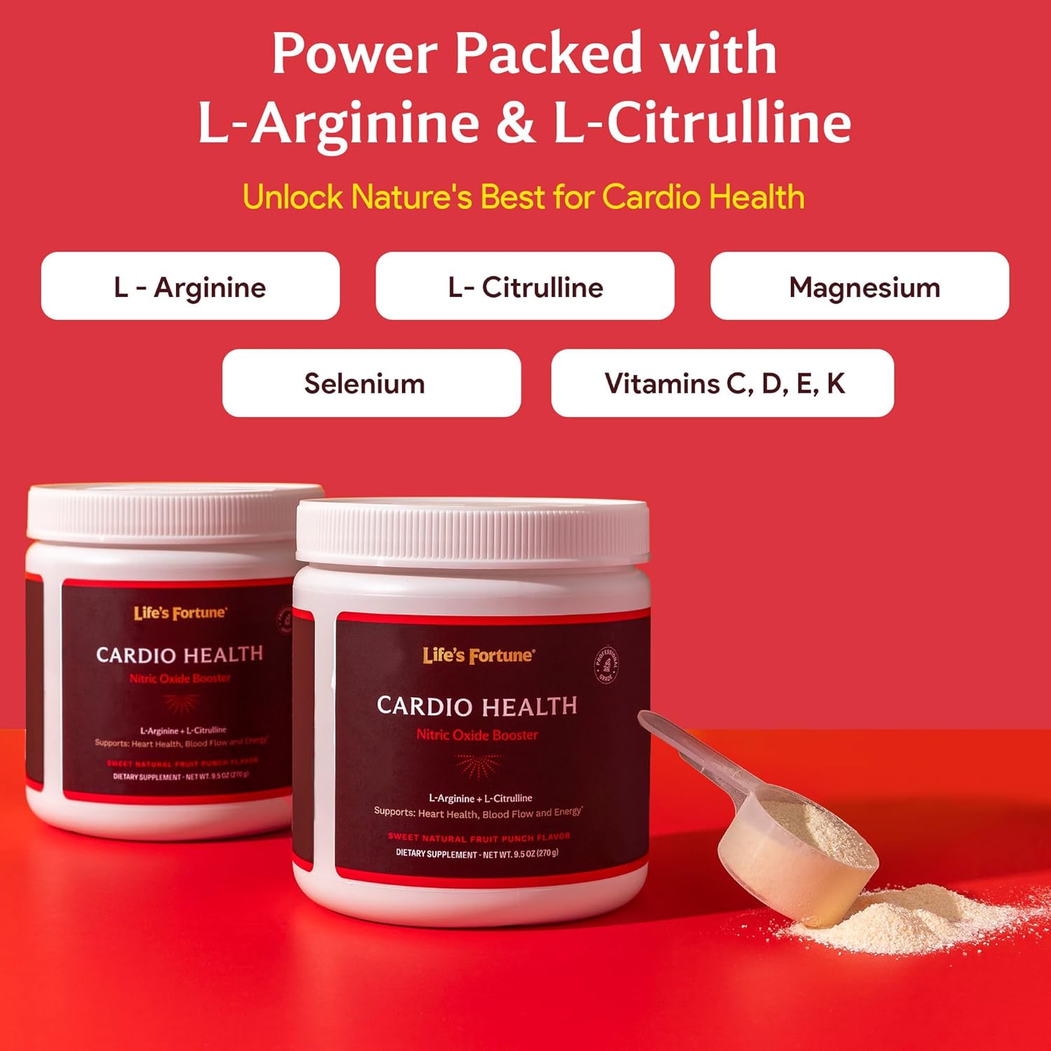 High Potency Nitric Oxide Health Booster Powder with L-Arginine & L-Citrulline - 5000mg & 1000mg, Natural Fruit Punch Flavor - 20 Servings