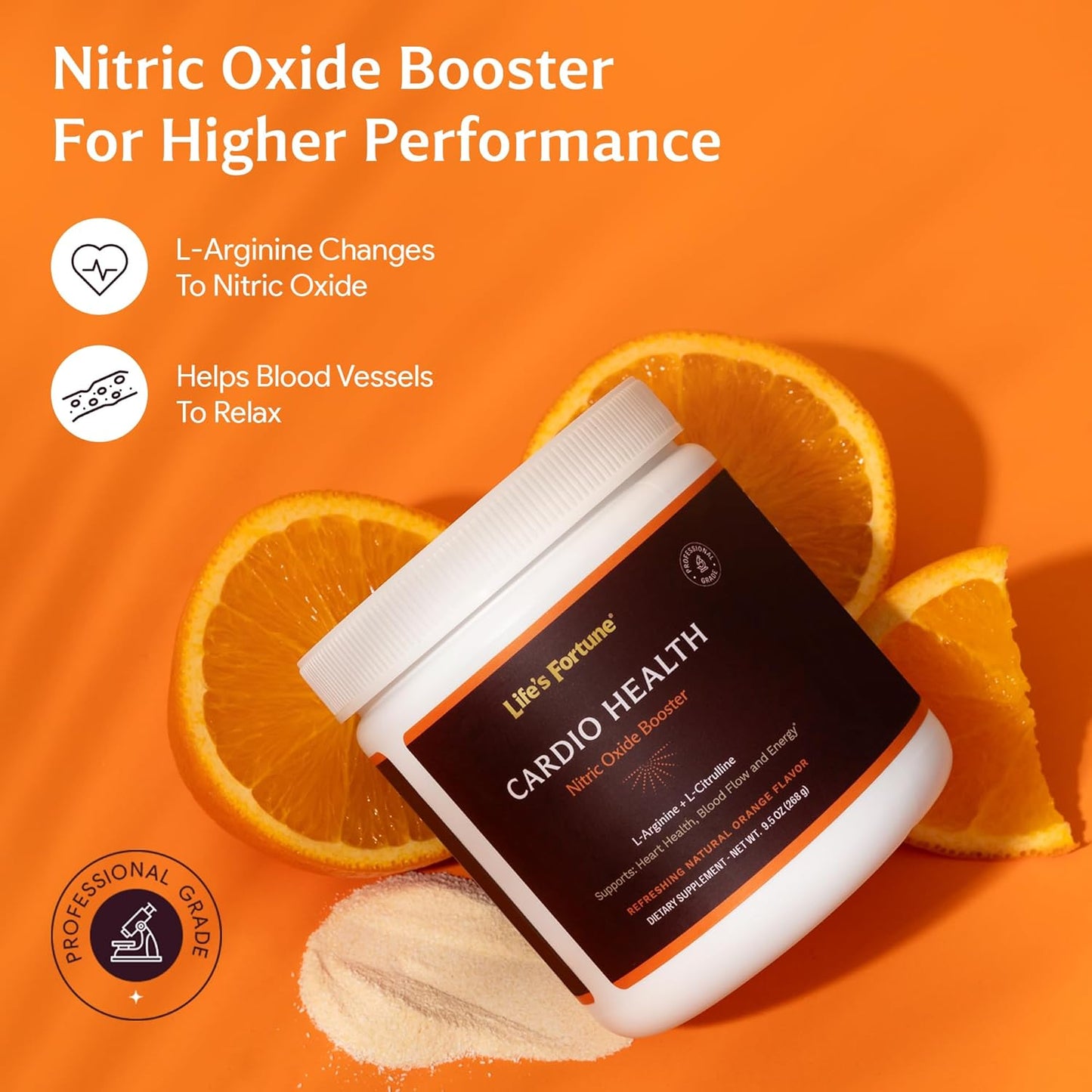 High Potency Nitric Oxide Health Booster Powder with L-Arginine & L-Citrulline - 5000mg & 1000mg, Natural Orange Flavor - Boost Endurance & Workout Performance (20 Servings)