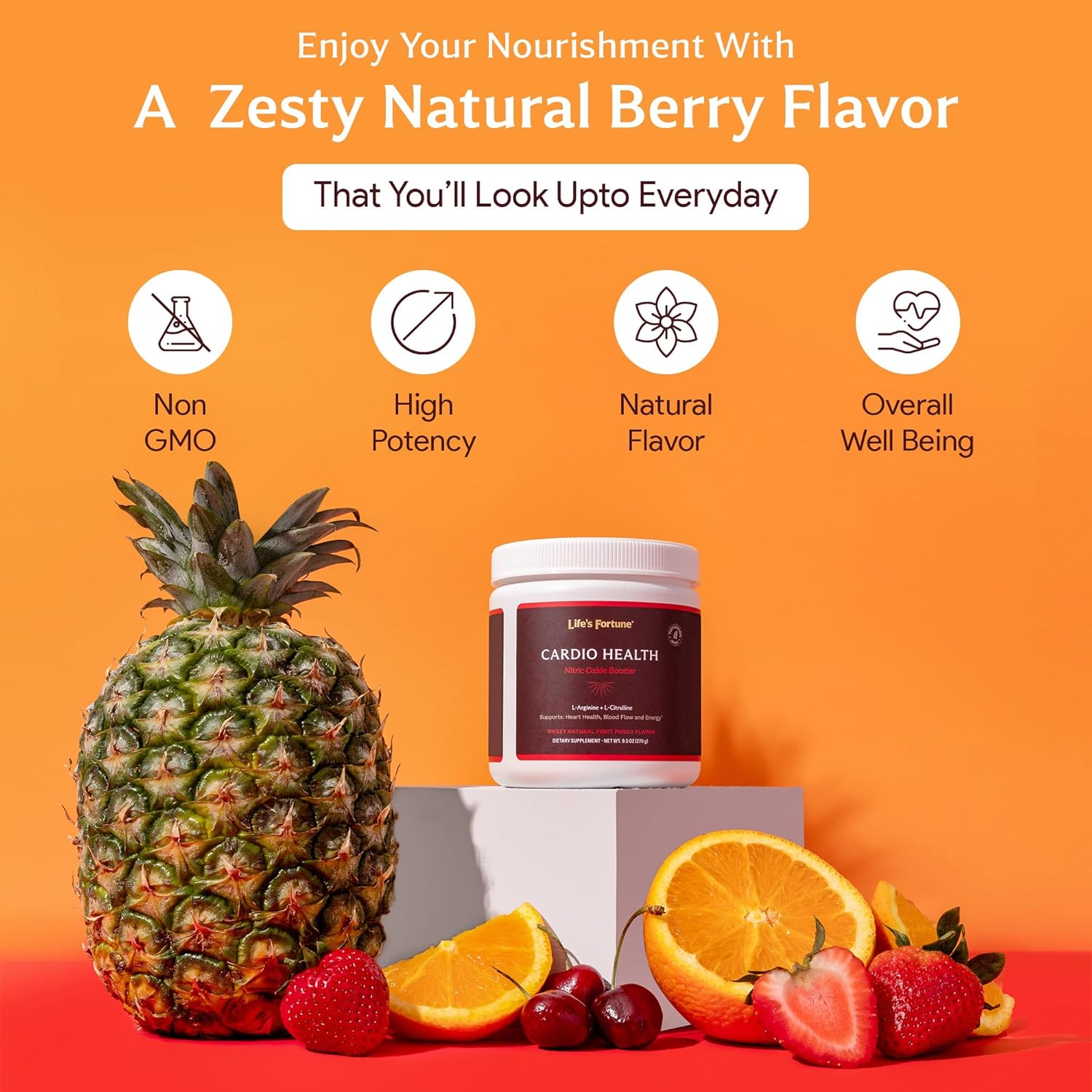 High Potency Nitric Oxide Health Booster Powder with L-Arginine & L-Citrulline - 5000mg & 1000mg, Natural Fruit Punch Flavor - 20 Servings