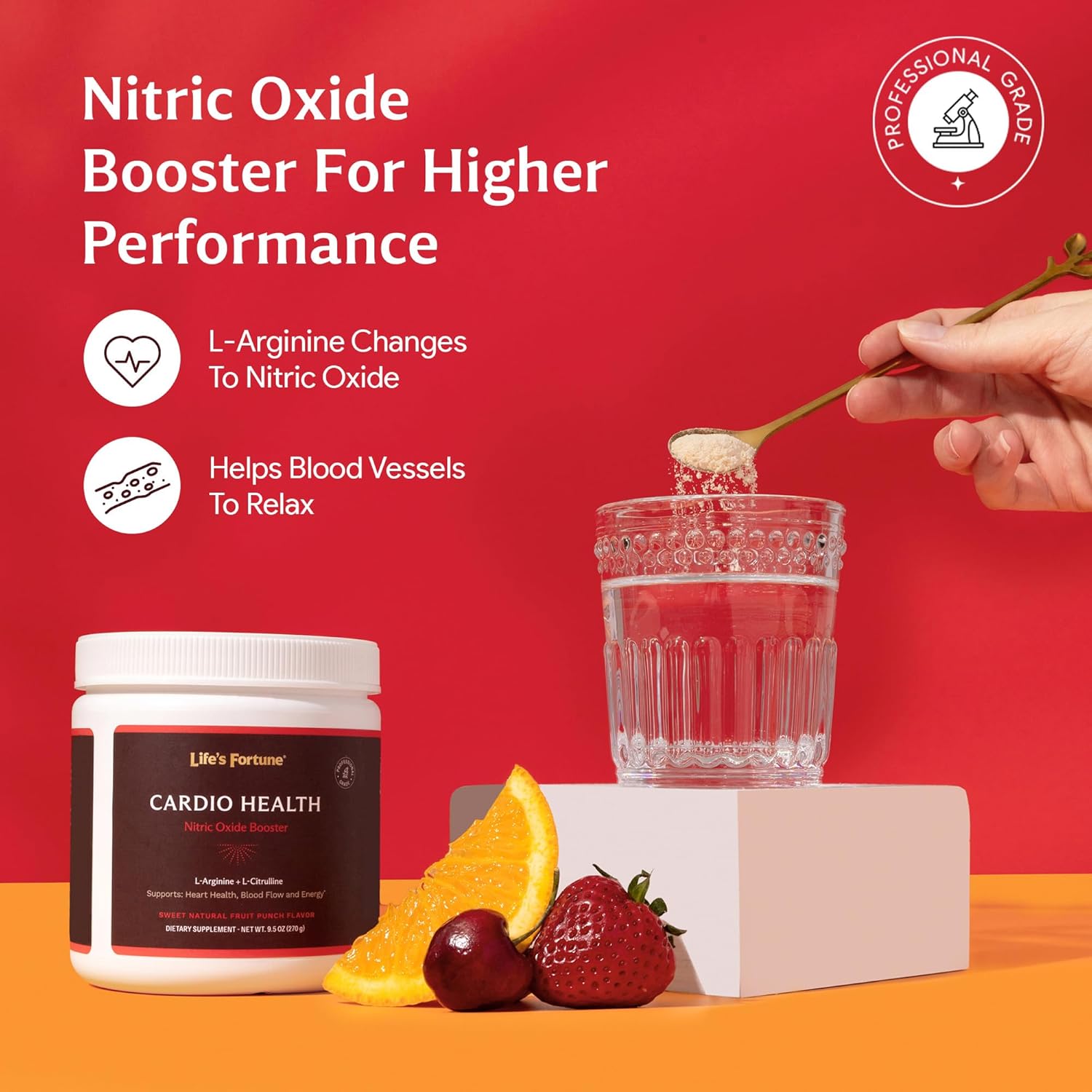 High Potency Nitric Oxide Health Booster Powder with L-Arginine & L-Citrulline - 5000mg & 1000mg, Natural Fruit Punch Flavor - 20 Servings