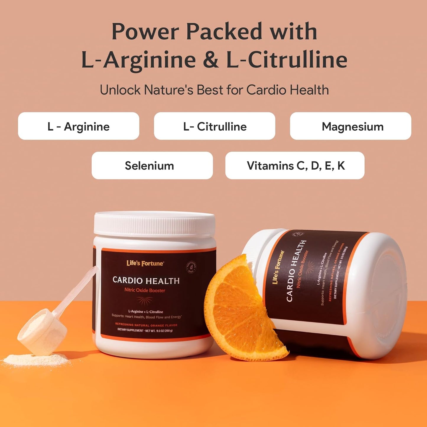 High Potency Nitric Oxide Health Booster Powder with L-Arginine & L-Citrulline - 5000mg & 1000mg, Natural Orange Flavor - Boost Endurance & Workout Performance (20 Servings)