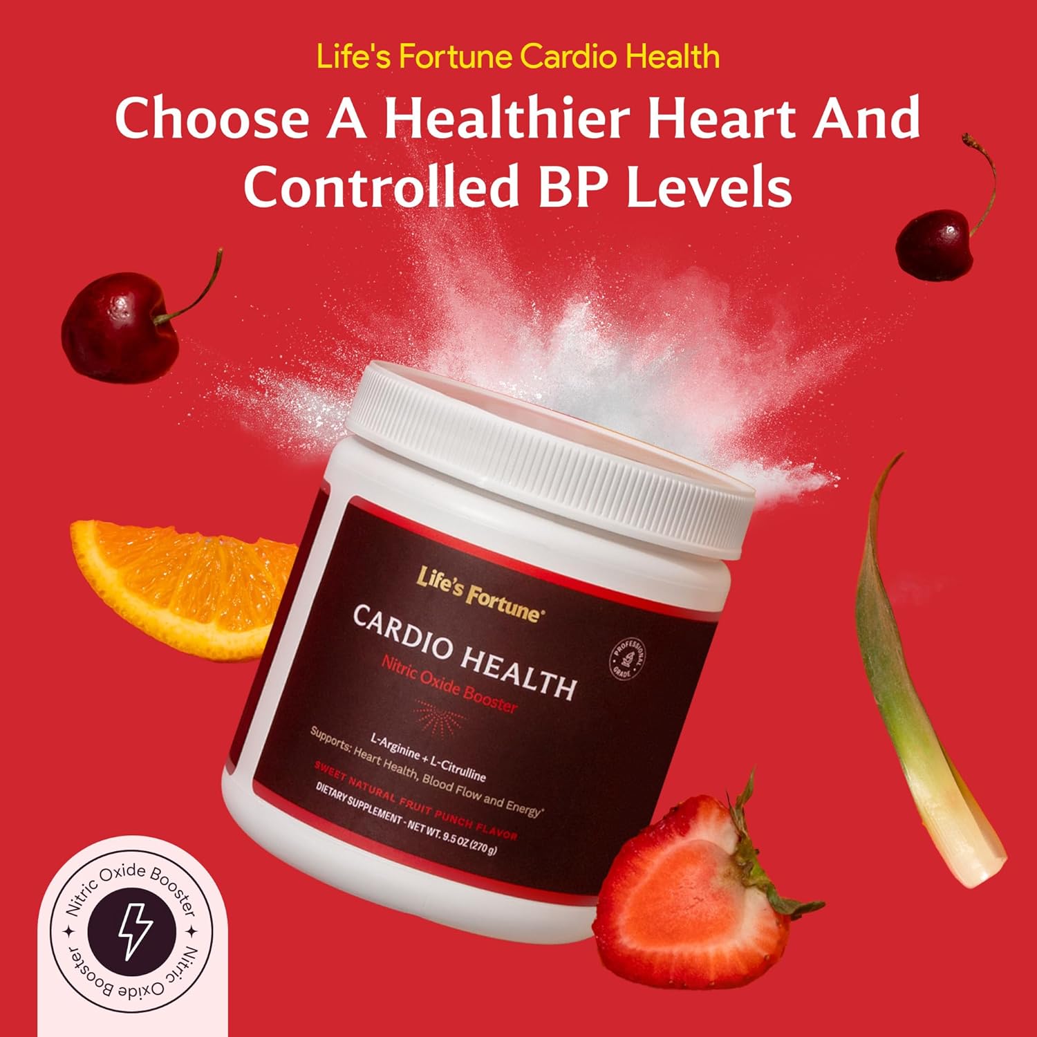 High Potency Nitric Oxide Health Booster Powder with L-Arginine & L-Citrulline - 5000mg & 1000mg, Natural Fruit Punch Flavor - 20 Servings