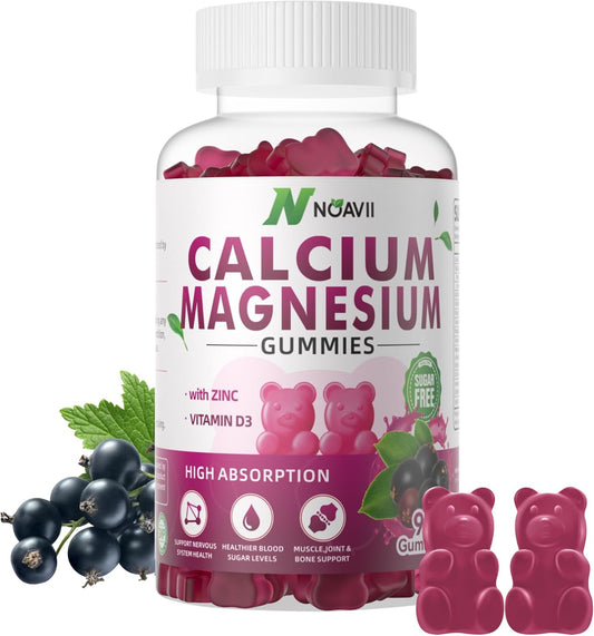 High Potency NOAVII Elderberry Flavored Gummies with Calcium, Magnesium, Zinc, Vitamin D3, and Ashwagandha - 90 Count for Enhanced Absorption