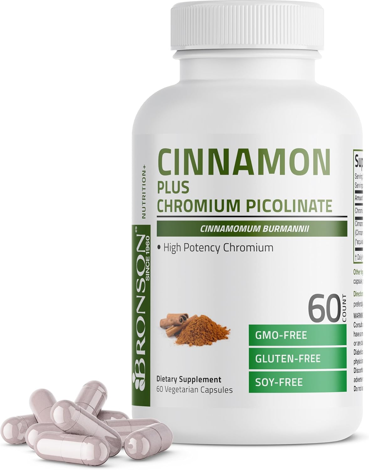 High Potency Non-GMO Cinnamon Plus Chromium Picolinate Supplement, 60 Vegetarian Capsules