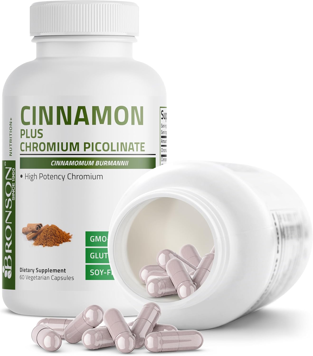High Potency Non-GMO Cinnamon Plus Chromium Picolinate Supplement, 60 Vegetarian Capsules