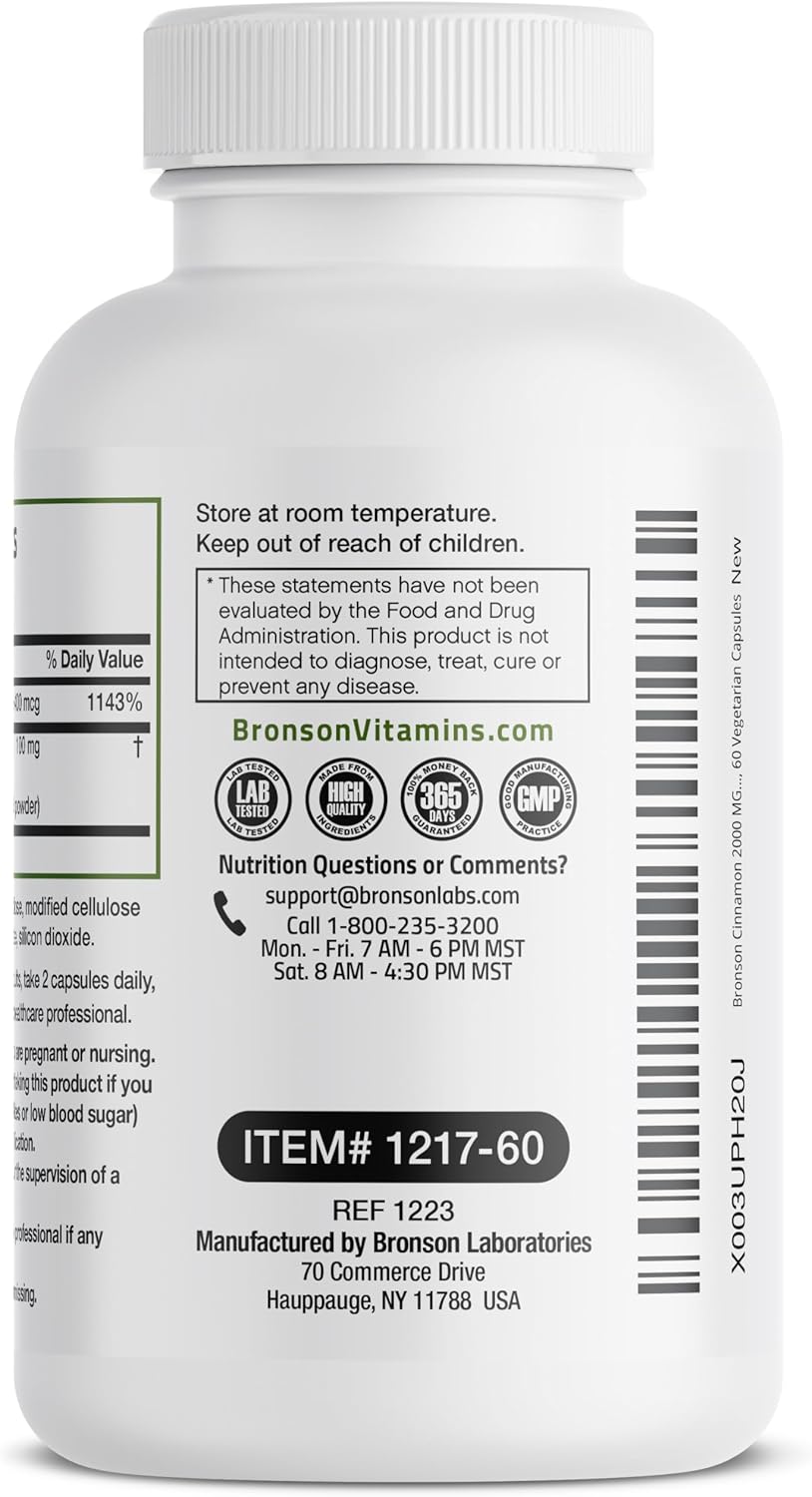 High Potency Non-GMO Cinnamon Plus Chromium Picolinate Supplement, 60 Vegetarian Capsules