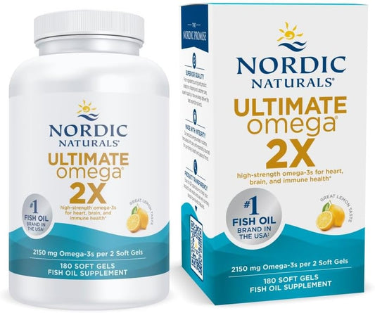 High-Potency Nordic Naturals Ultimate Omega 2X Lemon Soft Gels - 2150mg Omega-3 - Supports Brain & Heart Health - Non-GMO - 90 Servings