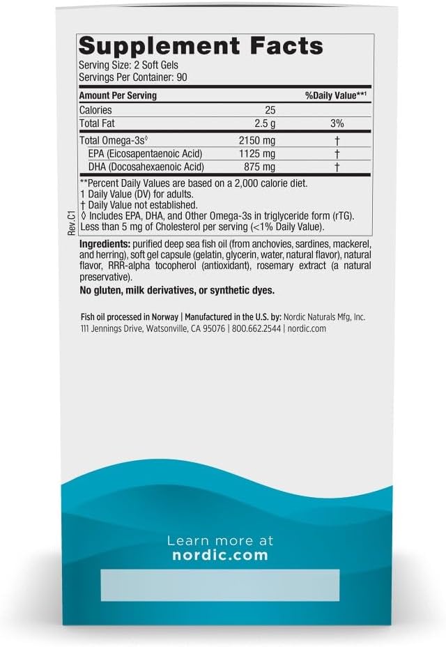 High-Potency Nordic Naturals Ultimate Omega 2X Lemon Soft Gels - 2150mg Omega-3 - Supports Brain & Heart Health - Non-GMO - 90 Servings