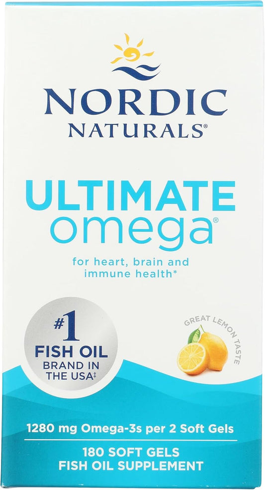 High Potency NORDIC NATURALS Ultimate Omega Softgels - 180 Count, 1280 MG Omega-3 Fish Oil Supplement