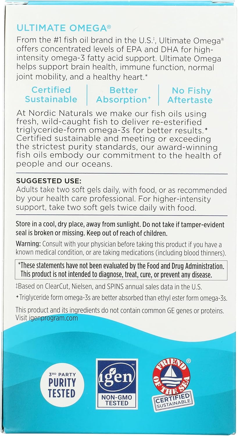 High Potency NORDIC NATURALS Ultimate Omega Softgels - 180 Count, 1280 MG Omega-3 Fish Oil Supplement