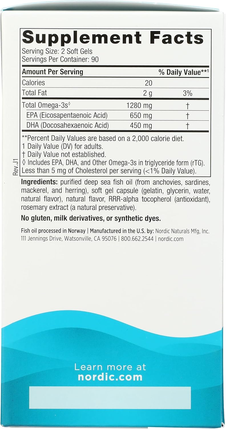High Potency NORDIC NATURALS Ultimate Omega Softgels - 180 Count, 1280 MG Omega-3 Fish Oil Supplement