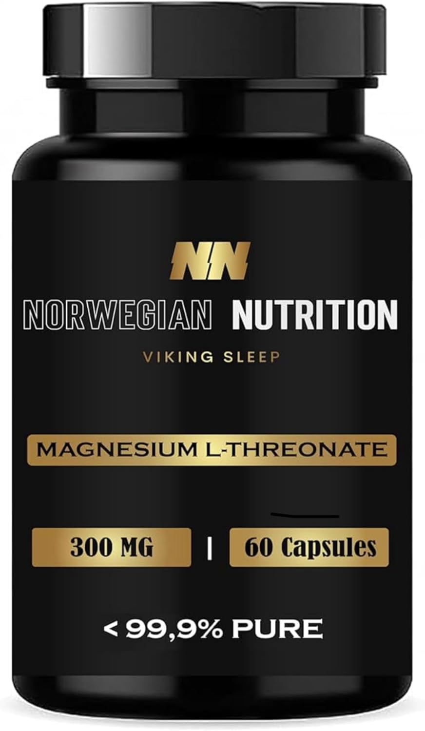 High Potency Norwegian Nutrition Magnesium L-Threonate Capsules - 60 Count, 300MG Each - Improve Sleep, Focus, Memory & Cognitive Function - 99.9% Pure, Gluten Free - Superior Quality!