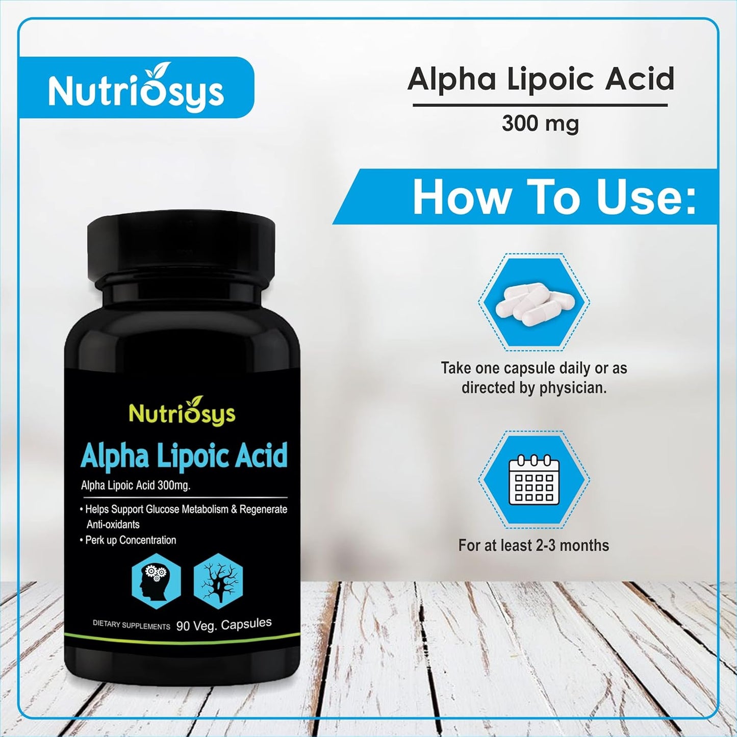 High Potency Nutriosys Alpha Lipoic Acid Supplement - 300mg - 90 Vegetarian Capsules