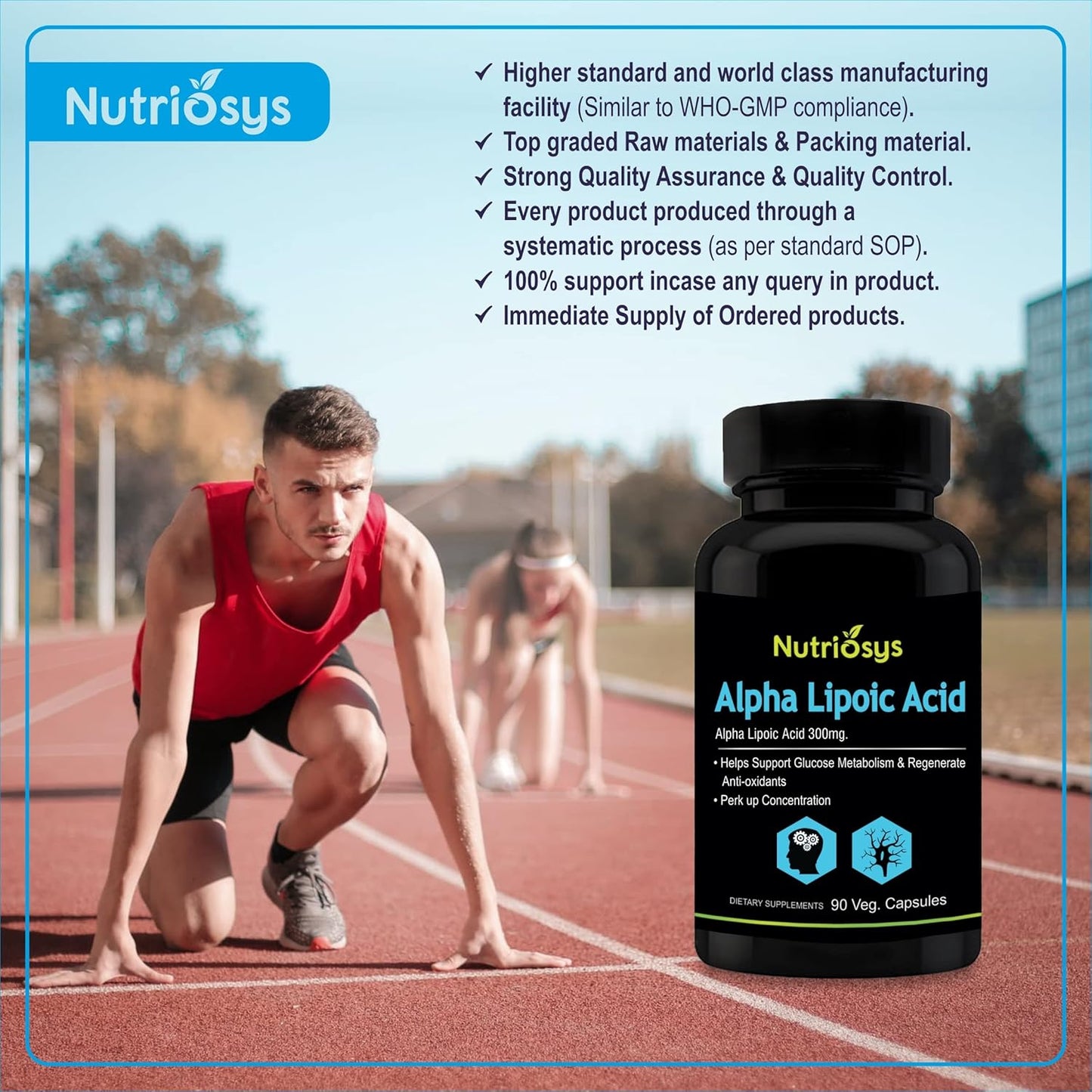 High Potency Nutriosys Alpha Lipoic Acid Supplement - 300mg - 90 Vegetarian Capsules