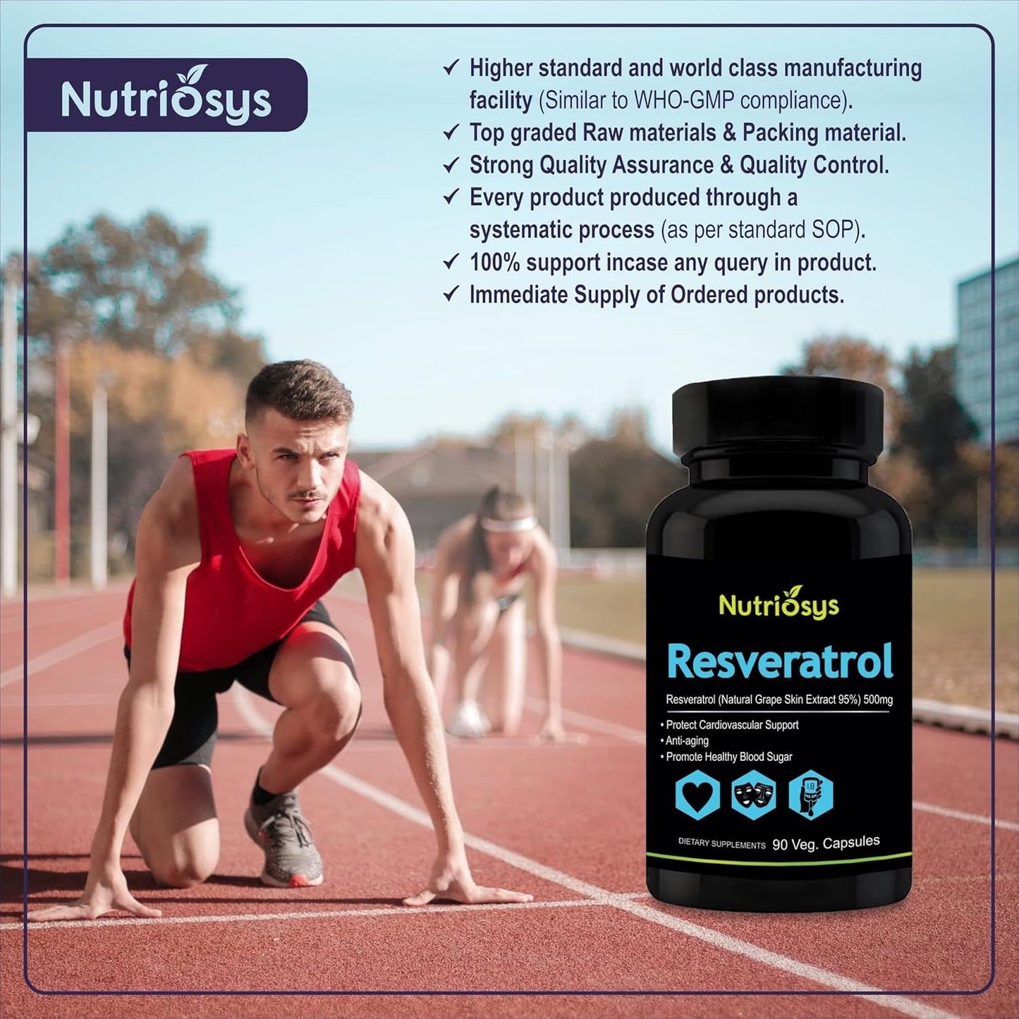 High Potency Nutriosys Resveratrol Supplement - 500mg, 90 Vegetarian Capsules
