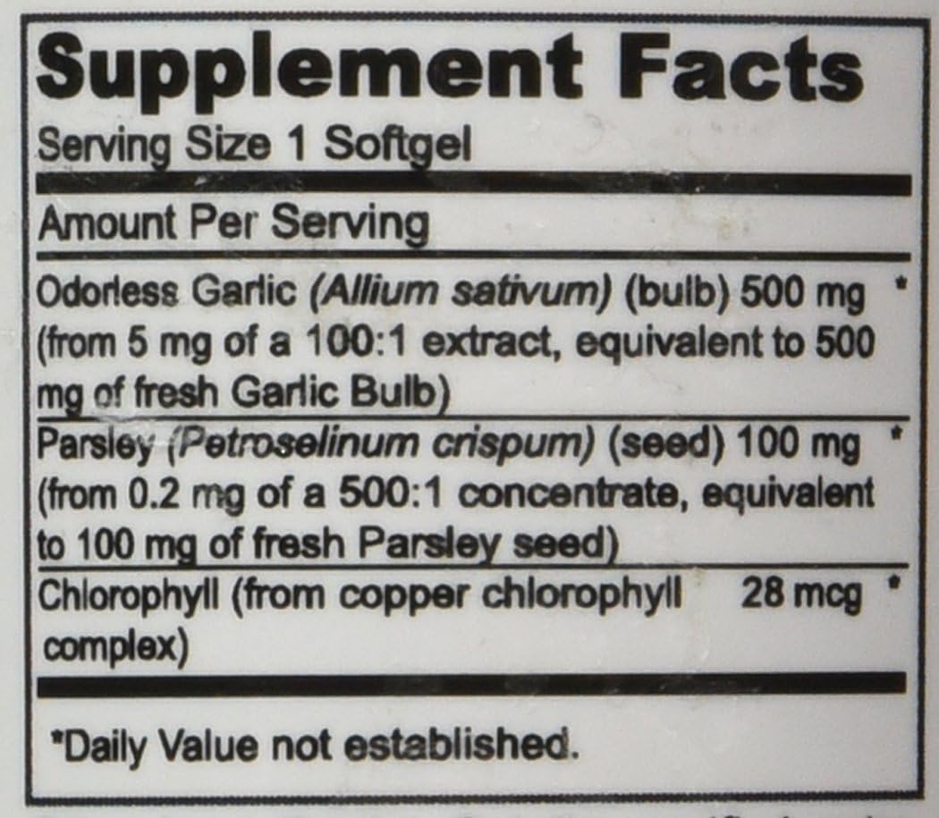 High Potency Odorless Garlic and Parsley Softgels for Men and Women - 500mg Allium Sativum Supplement - Made in USA