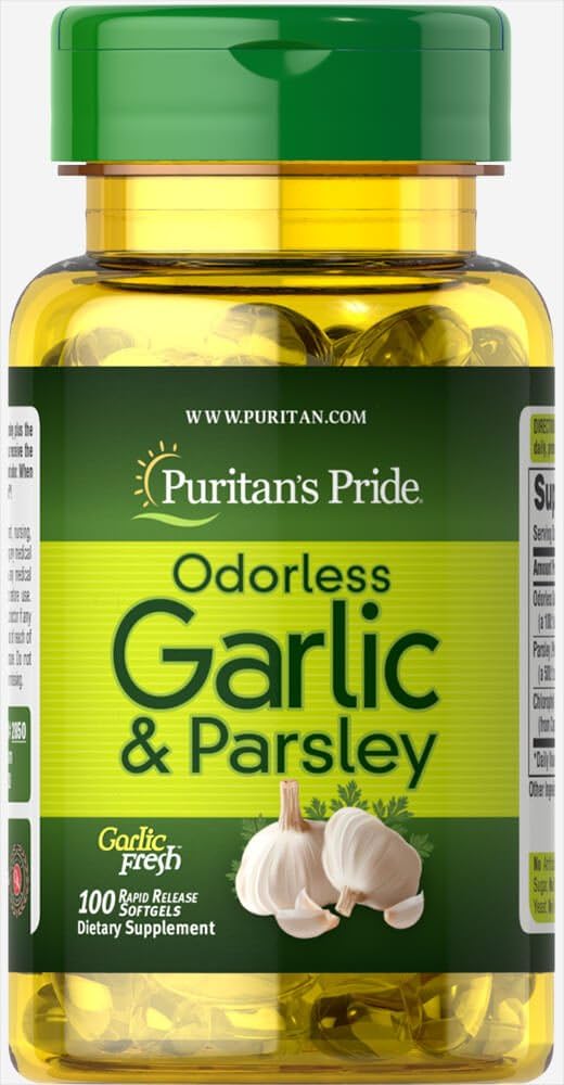 High Potency Odorless Garlic & Parsley Supplement - 500 mg Garlic & 100 mg Parsley Capsules - Puritan's Pride