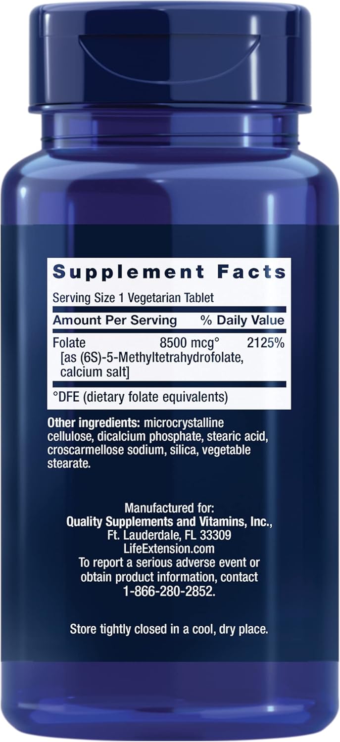 High Potency Optimized Folate with L-methylfolate for Heart & Brain Support - 8500 mcg DFE - Gluten-Free, Non-GMO, Vegetarian - 30 Tablets