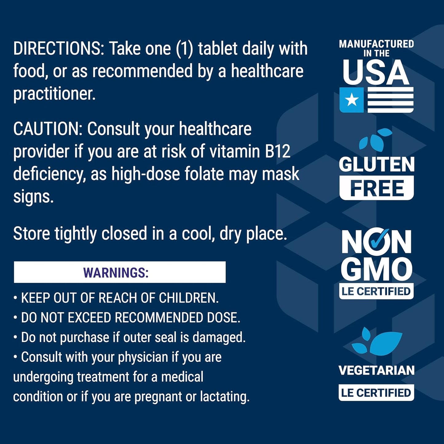 High Potency Optimized Folate with L-methylfolate for Heart & Brain Support - 8500 mcg DFE - Gluten-Free, Non-GMO, Vegetarian - 30 Tablets