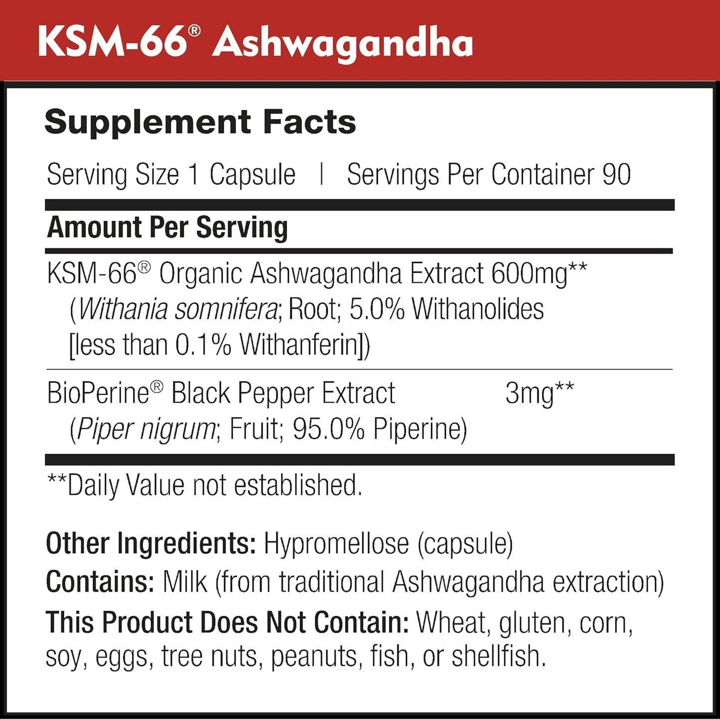 High Potency Organic KSM-66 Ashwagandha 600mg Root Extract Capsules - 5% Withanolides for Relaxation, Focus, Energy - 90 Count