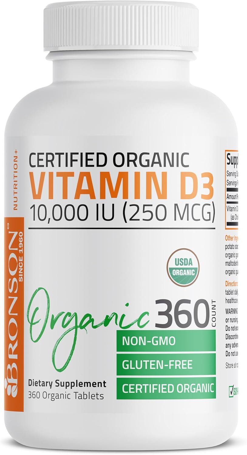 High Potency Organic Non-GMO Vitamin D3 10,000 IU Supplement for Immune & Bone Health, 360 Tablets