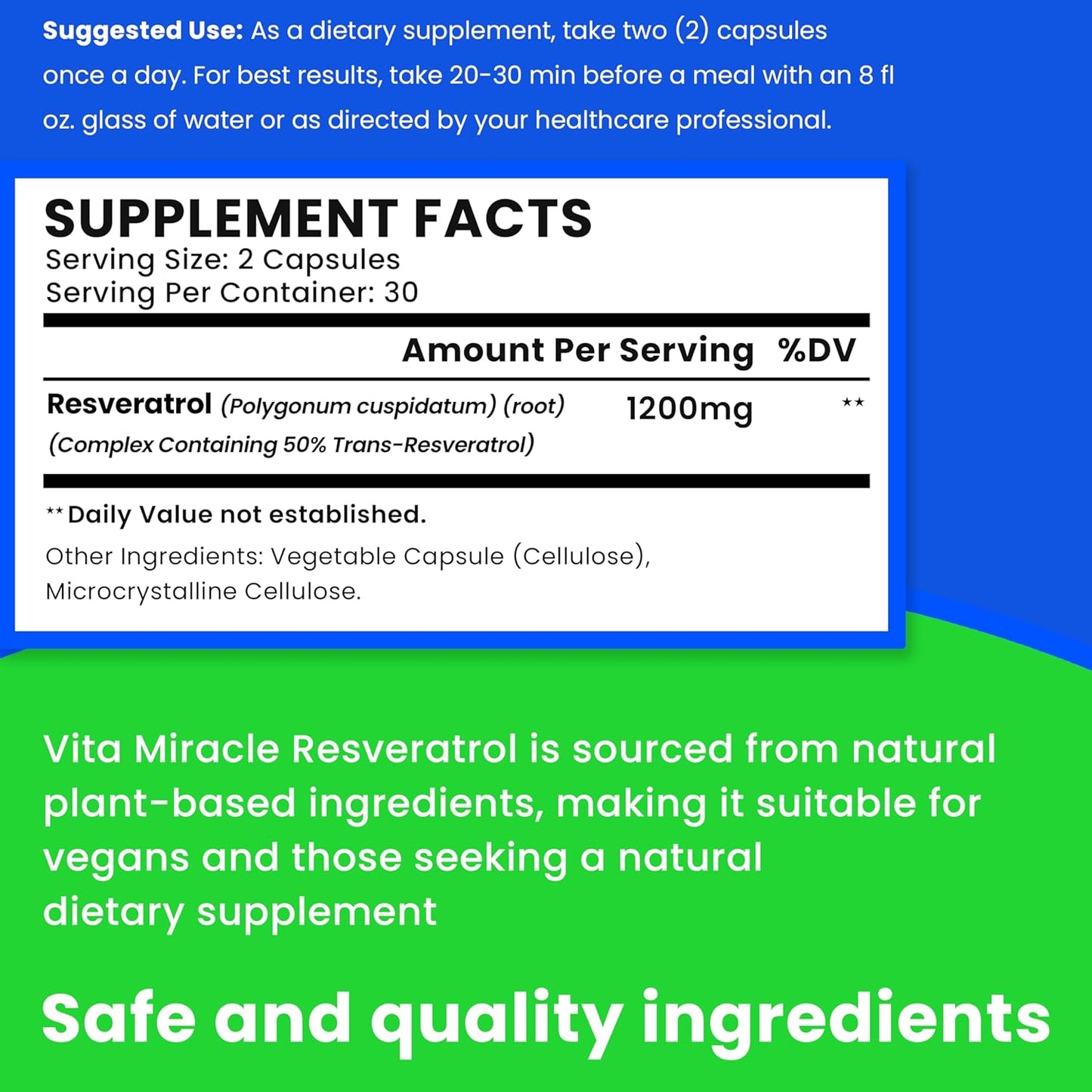 High Potency Organic Resveratrol Supplement - 1200mg for Enhanced Cellular and Cognitive Health - Non GMO - Compare to 500mg or 1000mg doses