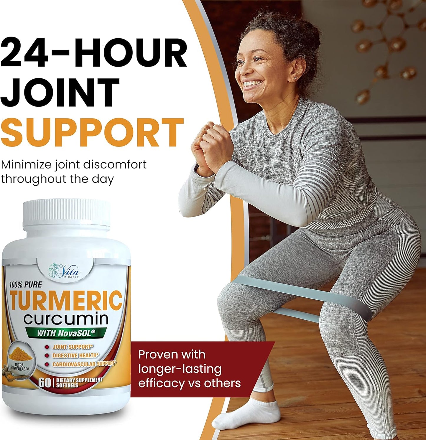 High Potency Organic Turmeric Curcumin Capsules with NovaSOL for Optimal Absorption - 1000mg Supplement (60 Count)