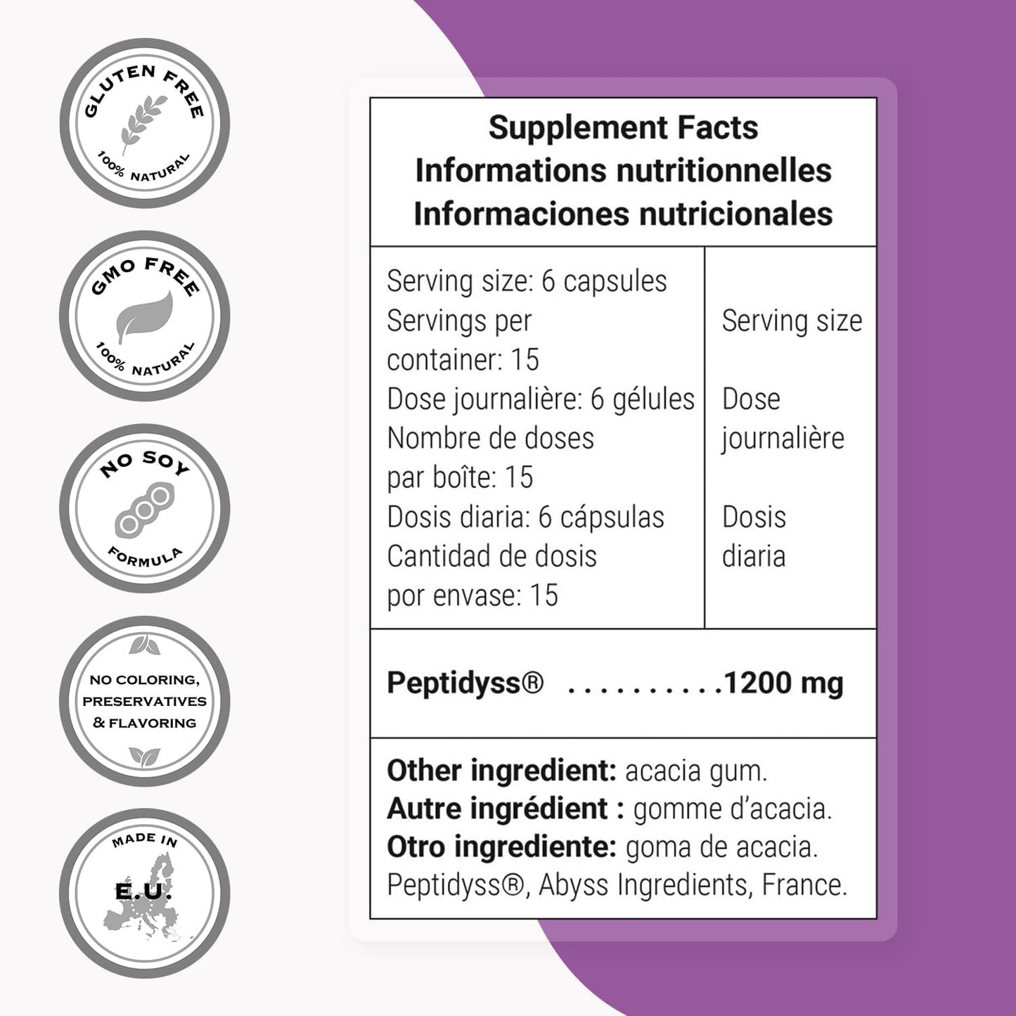 High Potency Peptidea Fish Protein Hydrolysate Supplement - 1200mg Daily - Amino Acids & Peptides Complex - Non-GMO - 90 Capsules