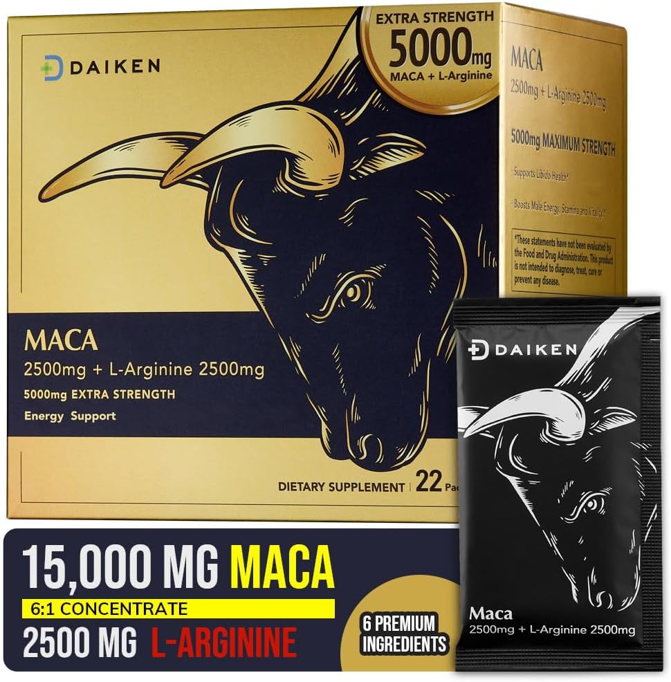 High Potency Peruvian Maca Root Powder Blend with L-Arginine for Men and Women - 15,000 mg - Vegan - Lab Tested